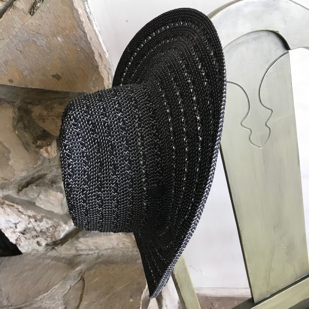 Black and grey Panama hat with intricate design